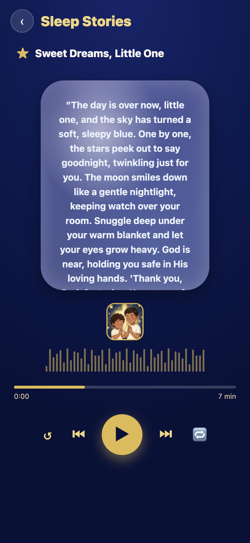 Elen audio player for bedtime prayers and lullabies